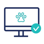 a paw print on a monitor with a check mark icon